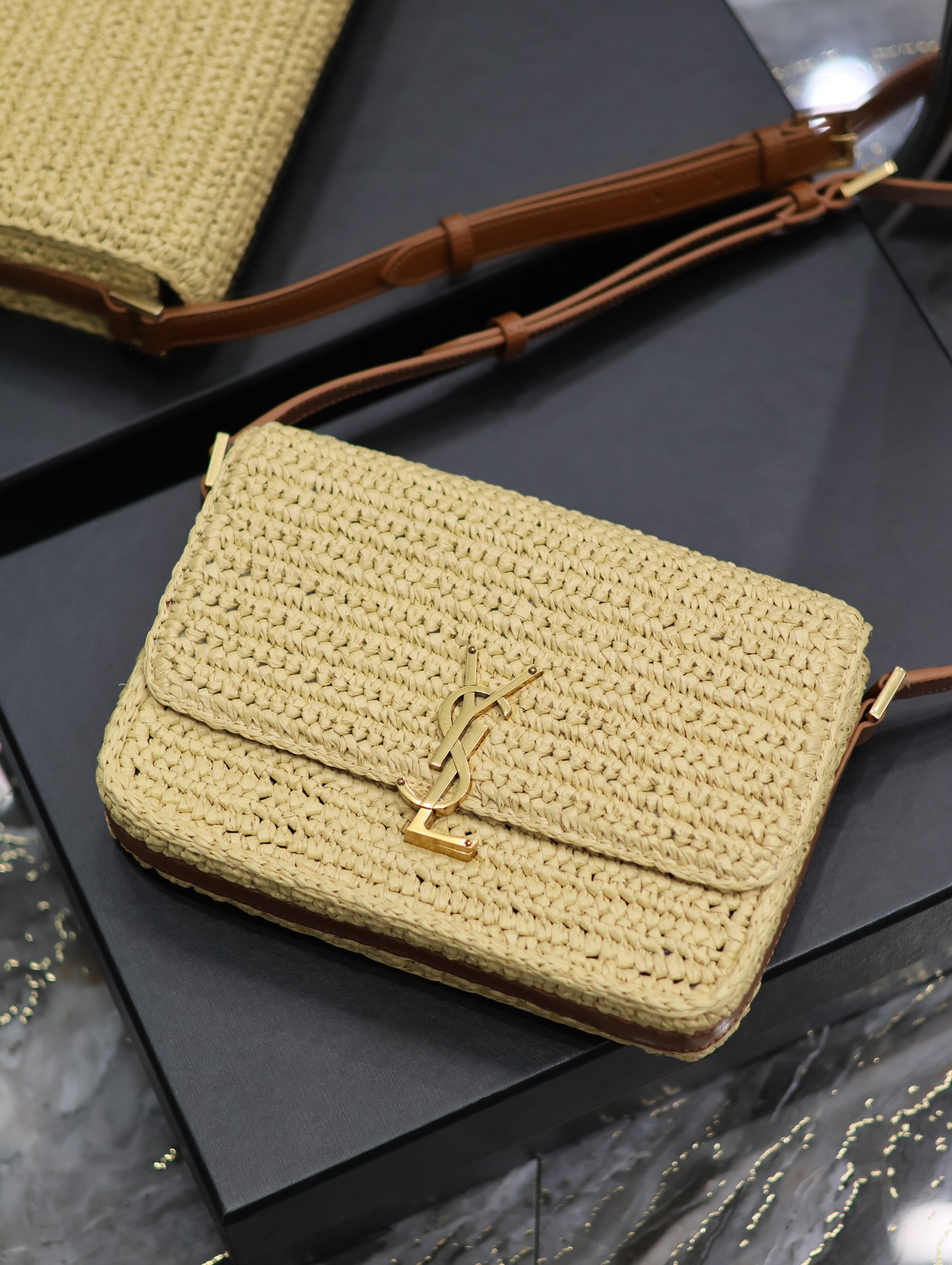 Saint Laurent Solferino Box Raffia Woven Bag