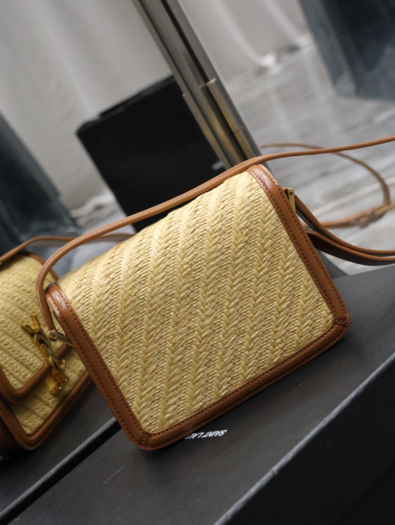 Saint Laurent Solferino Box Leather and Woven Bag