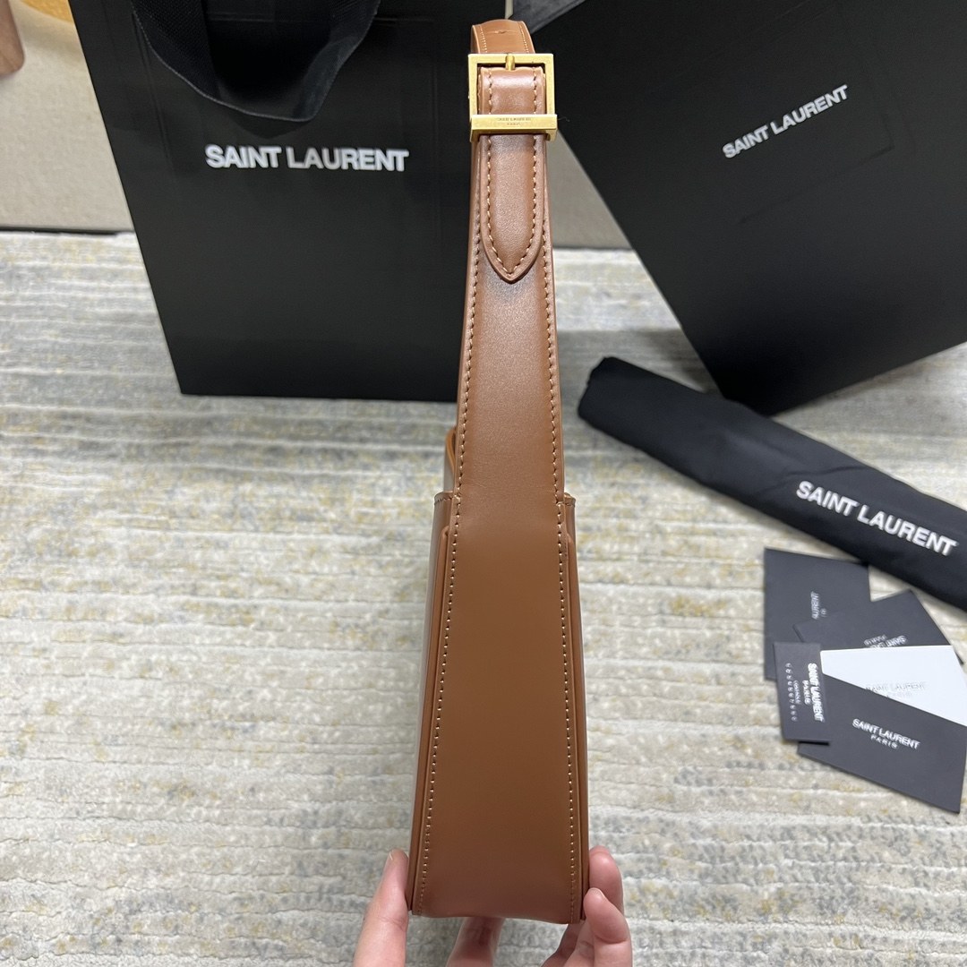 Saint Laurent Le 5 ?? 7 Black Leather Shoulder Bag Caramel Gold