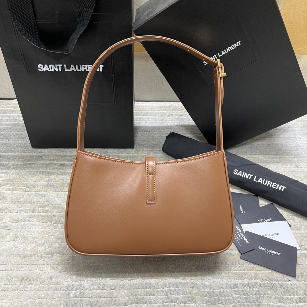 Saint Laurent Le 5 ?? 7 Black Leather Shoulder Bag Caramel Gold