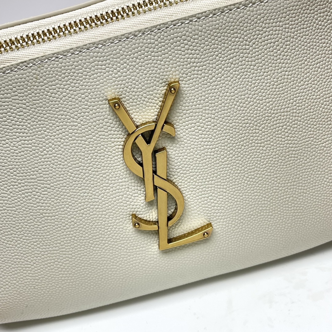 Saint Laurent Classic White Caviar Leather Waist and Chest Bag with Gold Hardware