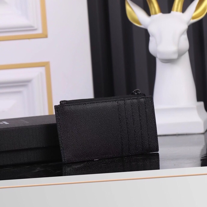 Saint Laurent New Caviar Leather Card Holder in Black with Silver Hardware