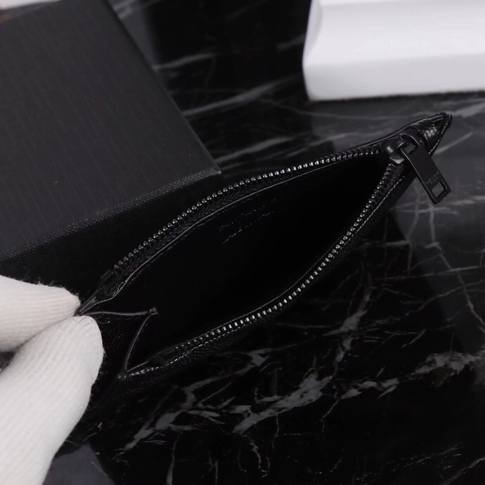 Saint Laurent New Caviar Leather Card Holder in Black with Silver Hardware