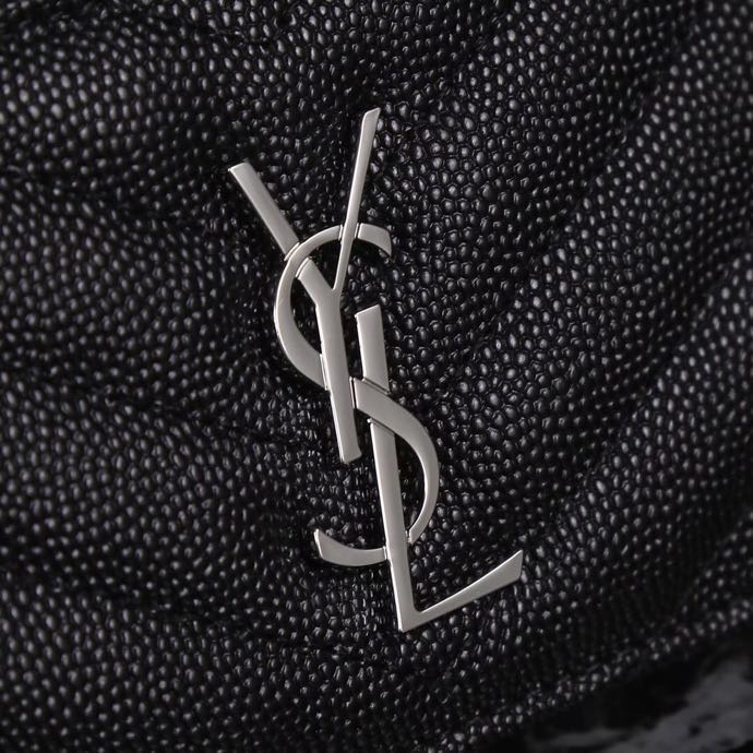 Saint Laurent New Caviar Leather Card Holder in Black with Silver Hardware