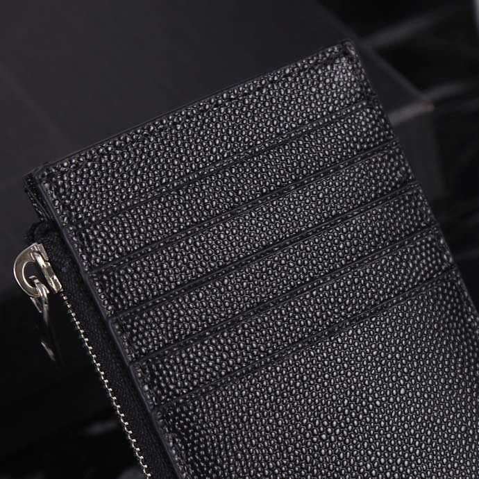 Saint Laurent New Caviar Leather Card Holder in Black with Silver Hardware