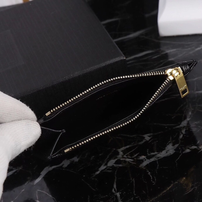 Saint Laurent New Caviar Leather Card Holder in Black with Gold Hardware