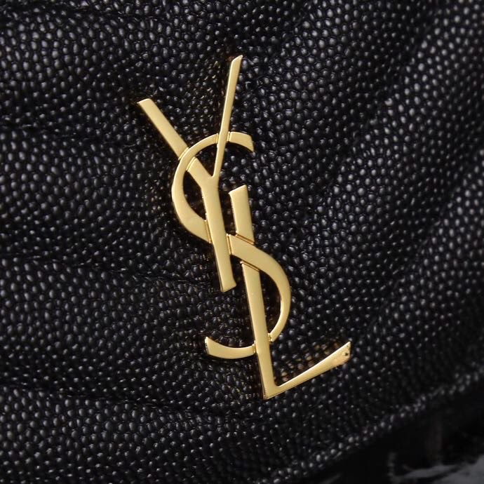 Saint Laurent New Caviar Leather Card Holder in Black with Gold Hardware