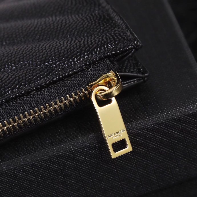 Saint Laurent New Caviar Leather Card Holder in Black with Gold Hardware