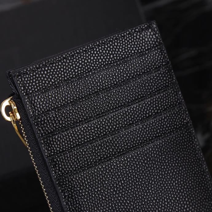 Saint Laurent New Caviar Leather Card Holder in Black with Gold Hardware