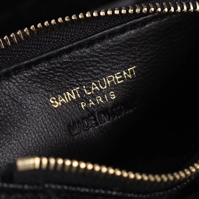 Saint Laurent New Caviar Leather Card Holder in Black with Gold Hardware