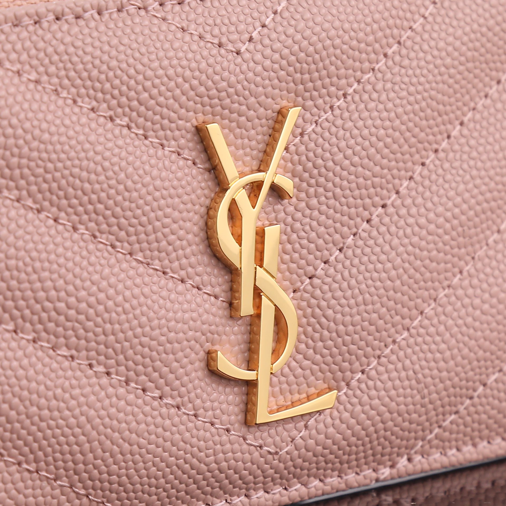 Saint Laurent New Caviar Leather Card Holder in Pink with Gold Hardware