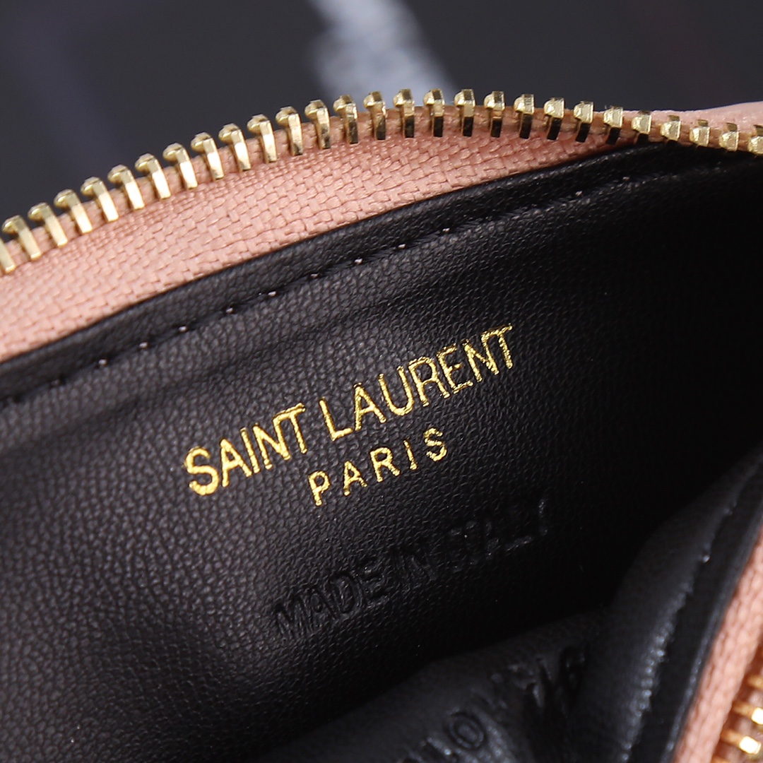 Saint Laurent New Caviar Leather Card Holder in Pink with Gold Hardware