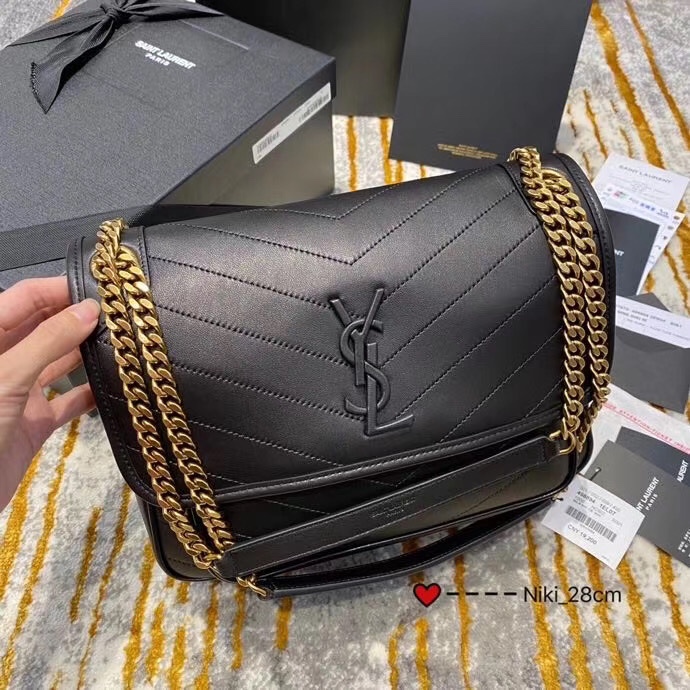 Saint Laurent Niki Lambskin Bag in Gold Chain