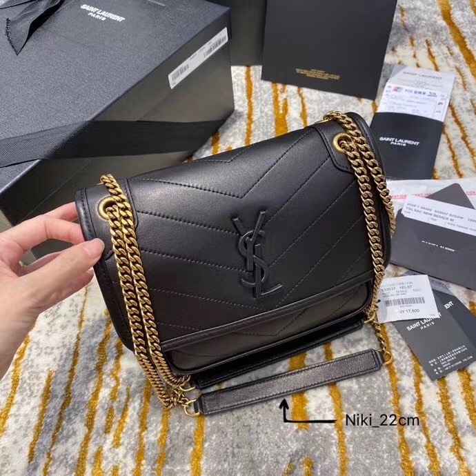 Saint Laurent Niki Lambskin Bag in Gold Chain