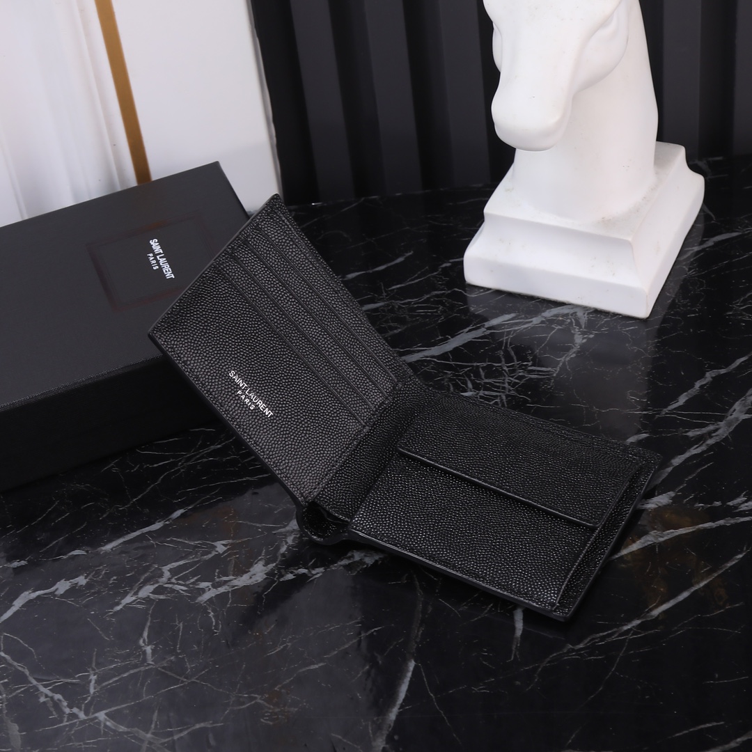 Saint Laurent Monogram Black Caviar Leather Bi-Fold Wallet