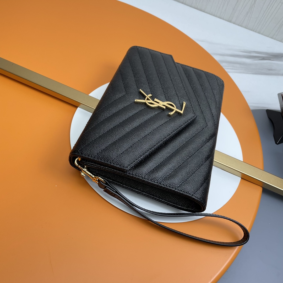 Saint Laurent Monogram Black Caviar Leather Envelope Clutch