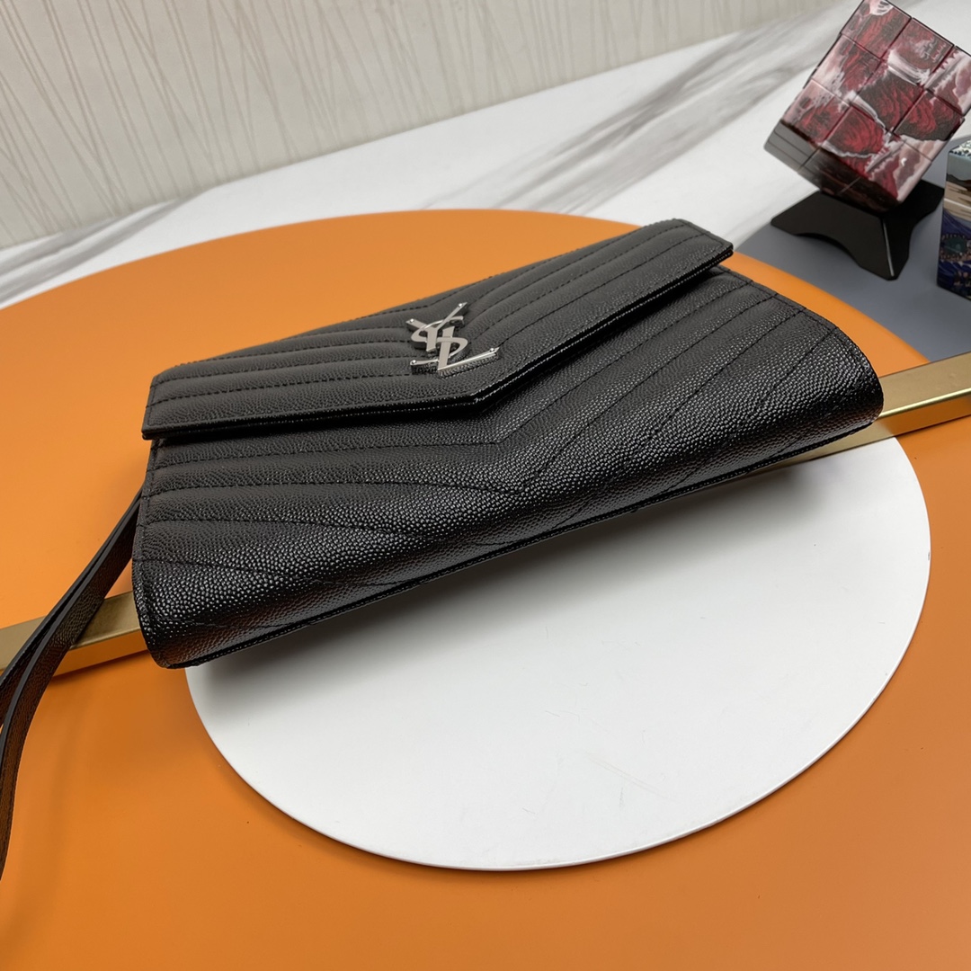 Saint Laurent Monogram Black Caviar Leather Envelope Clutch