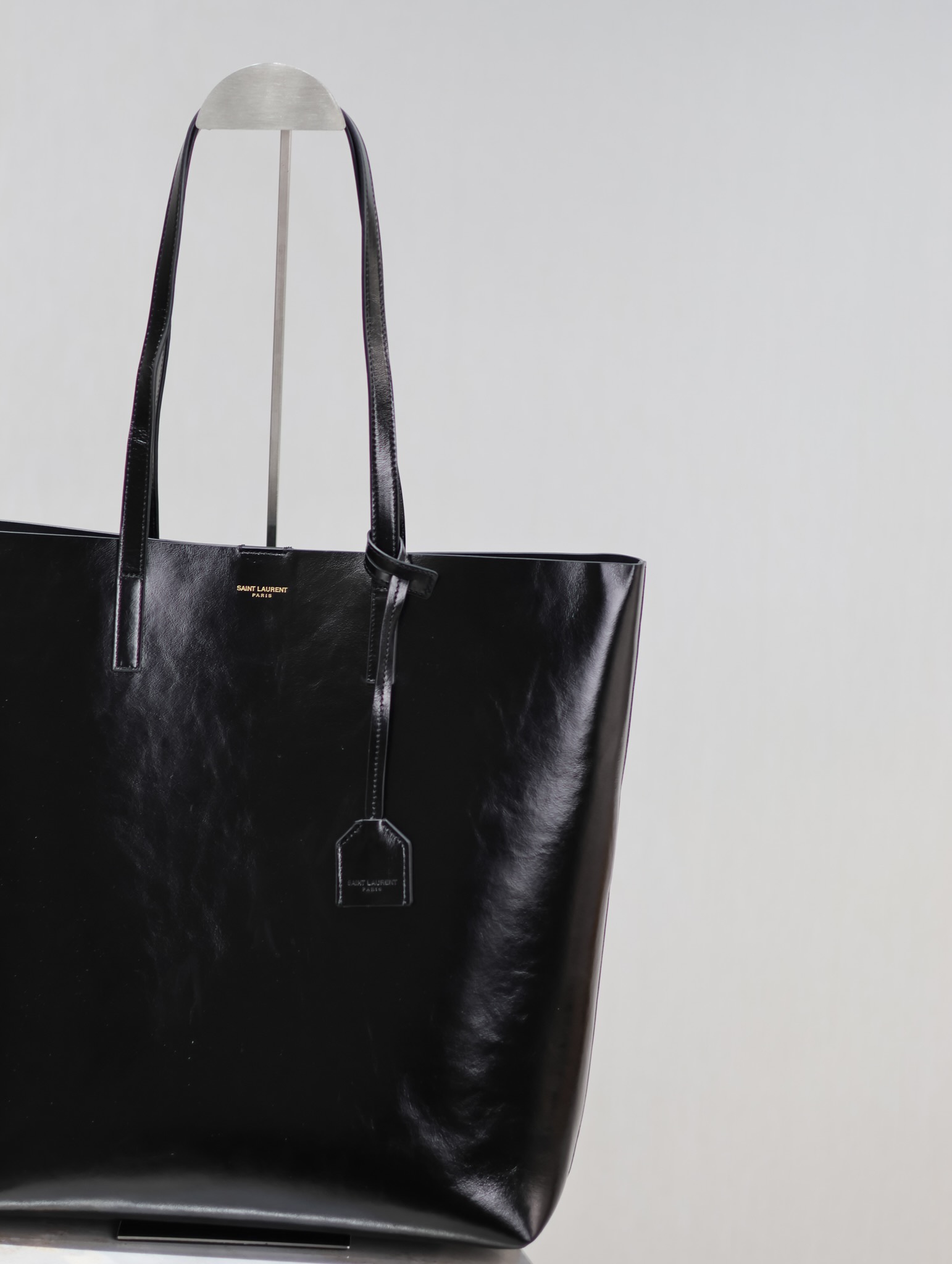 Saint Laurent Black Waxed Leather Vertical Shopping Tote Bag