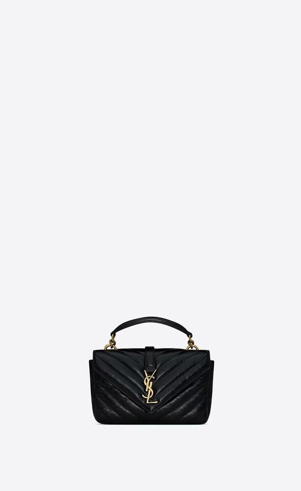 Saint Laurent YSL College Mini Cracked Leather Messenger Bag