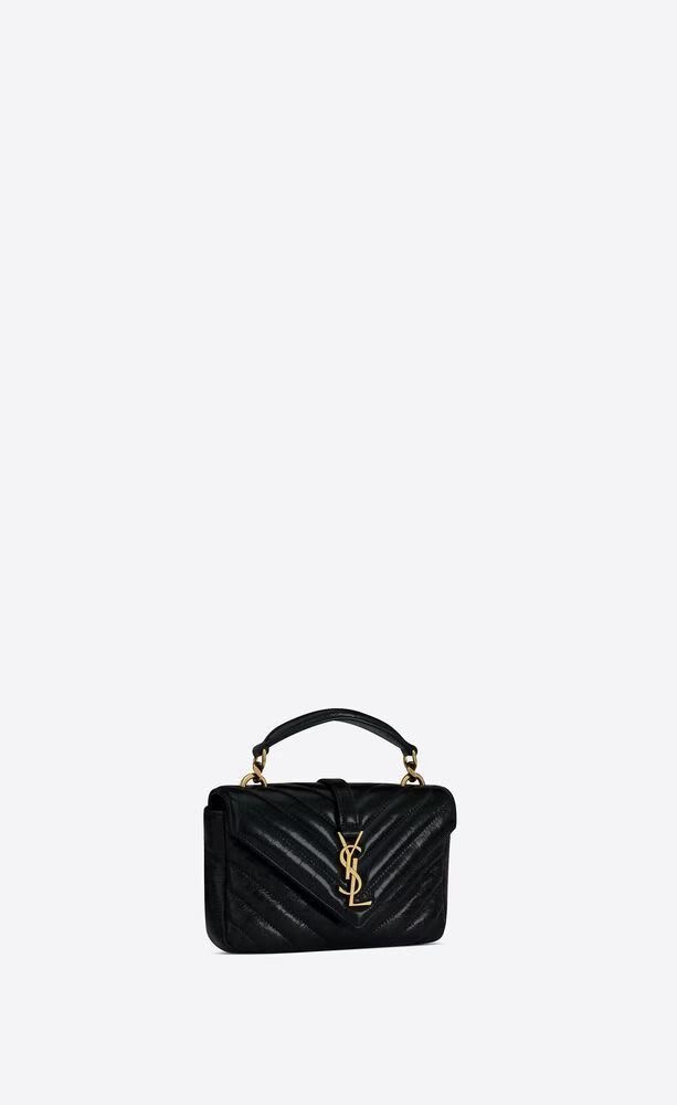 Saint Laurent YSL College Mini Cracked Leather Messenger Bag