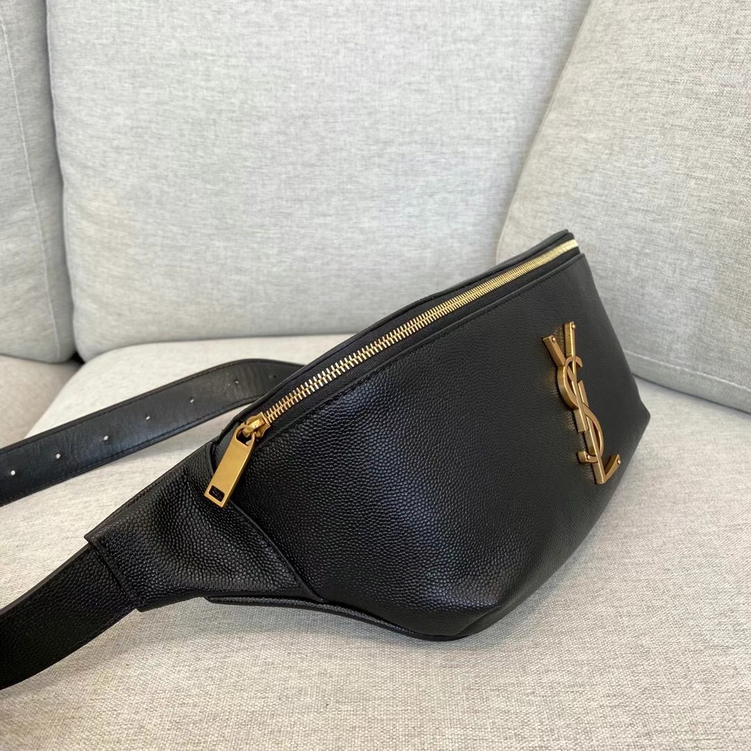 Saint Laurent YSL Classic Leather Waist Bag Black with Gold Hardware