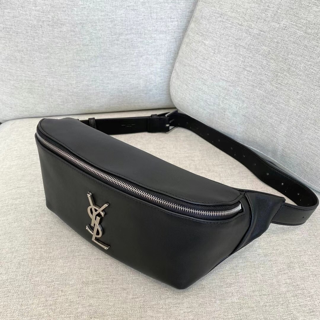 Saint Laurent YSL Classic Leather Waist Bag Black with Silver Hardware