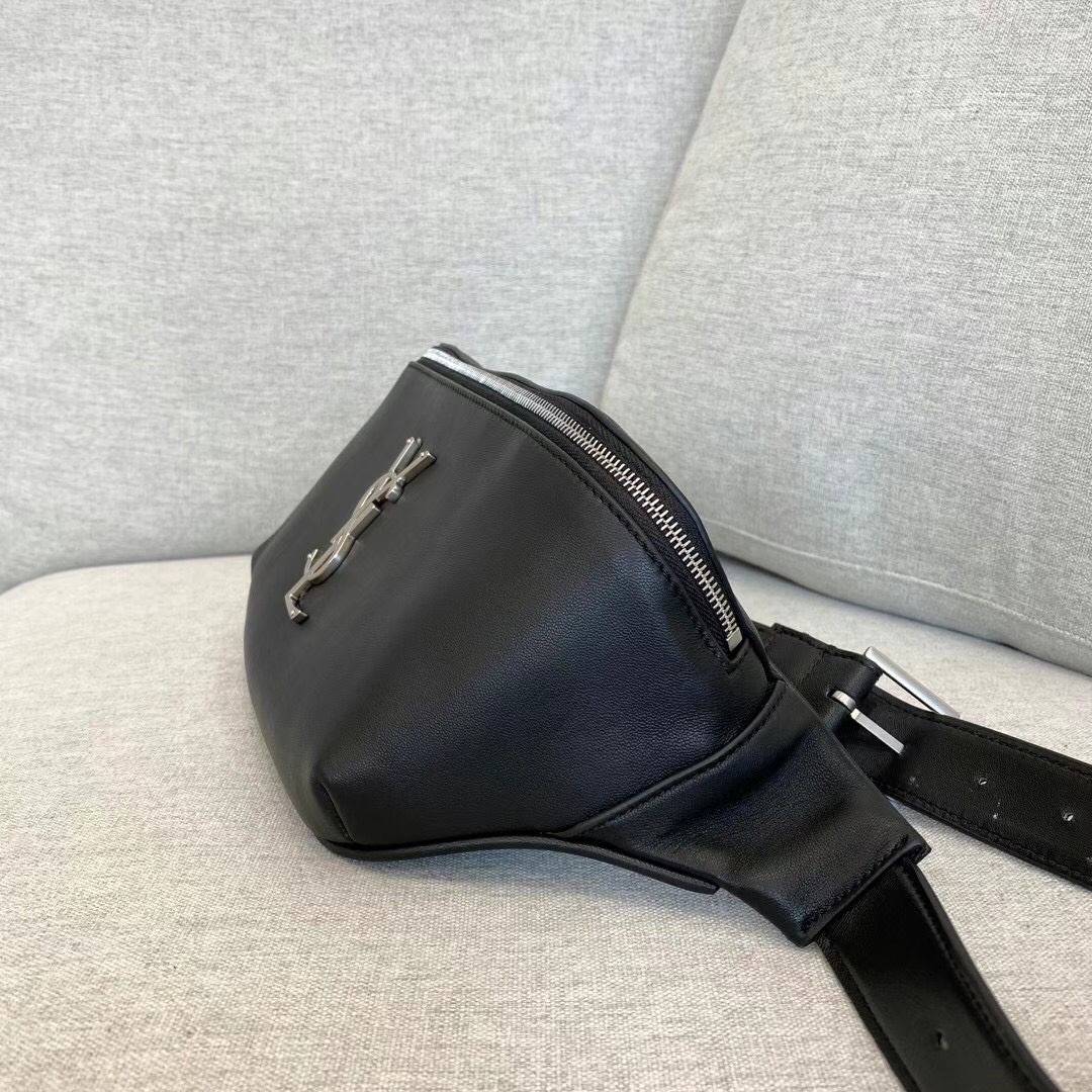 Saint Laurent YSL Classic Leather Waist Bag Black with Silver Hardware