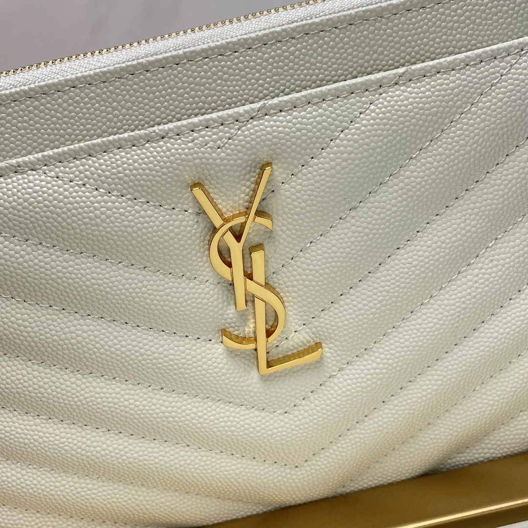 Saint Laurent YSL Caviar Leather Zip Clutch