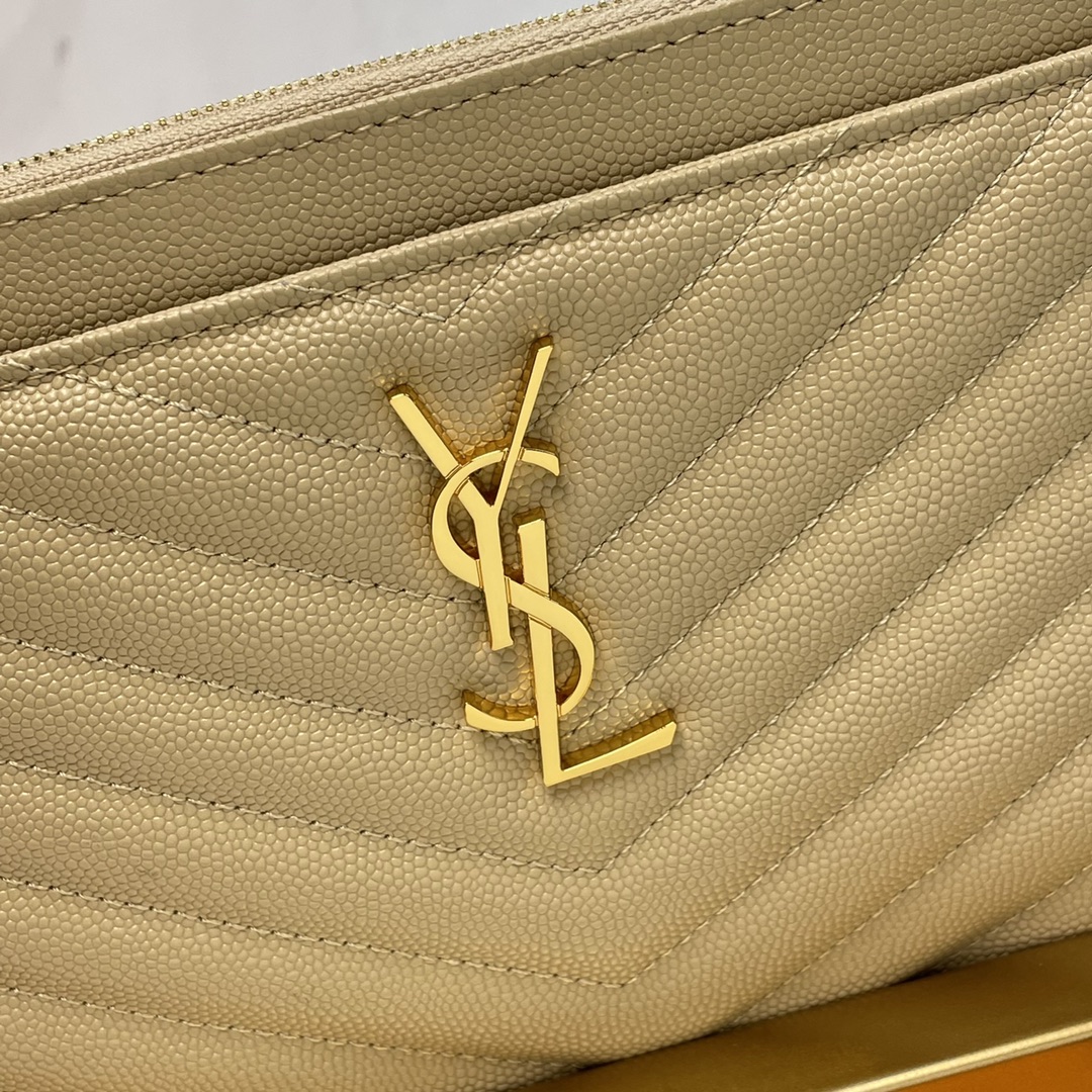 Saint Laurent YSL Caviar Leather Zip Clutch