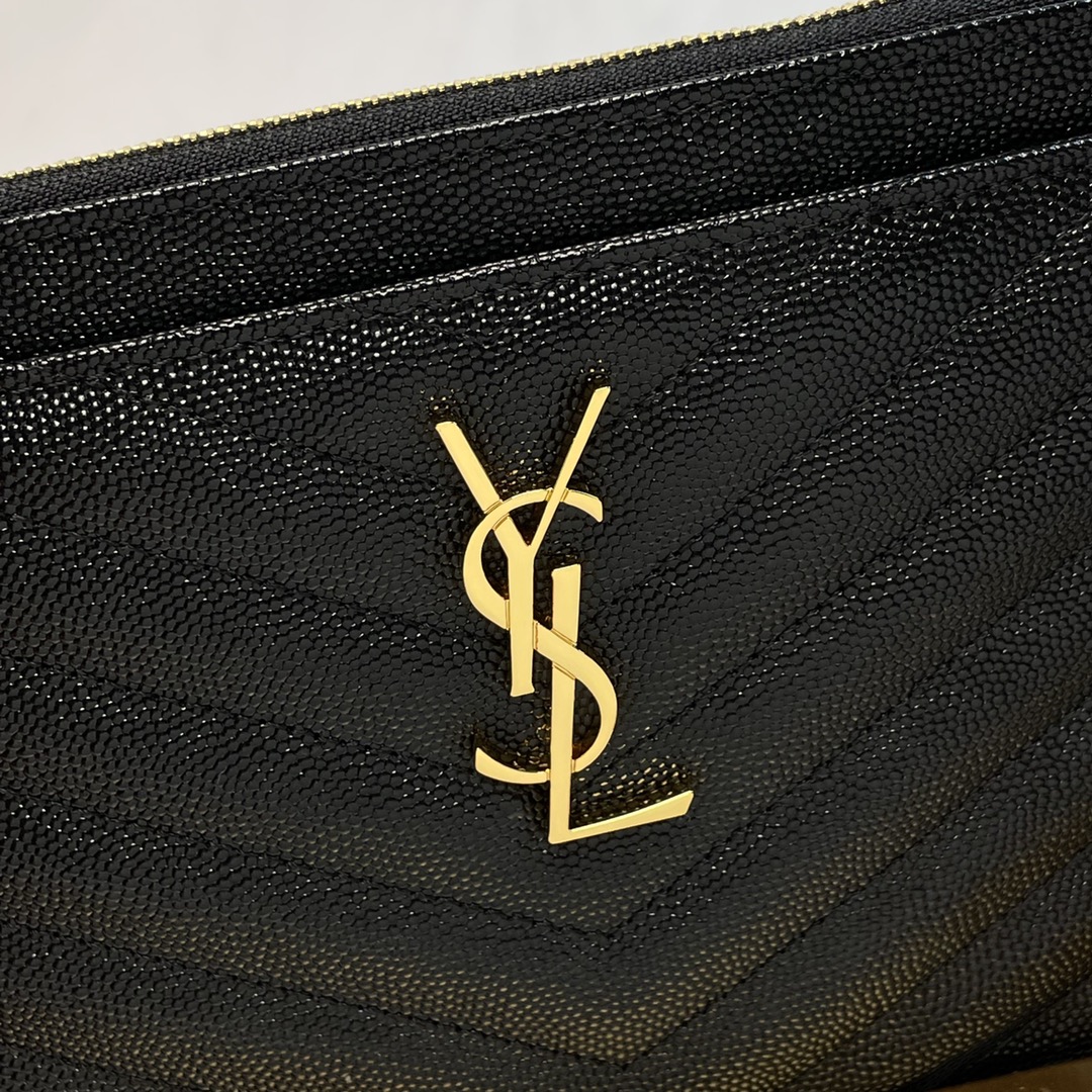 Saint Laurent YSL Caviar Leather Zip Clutch