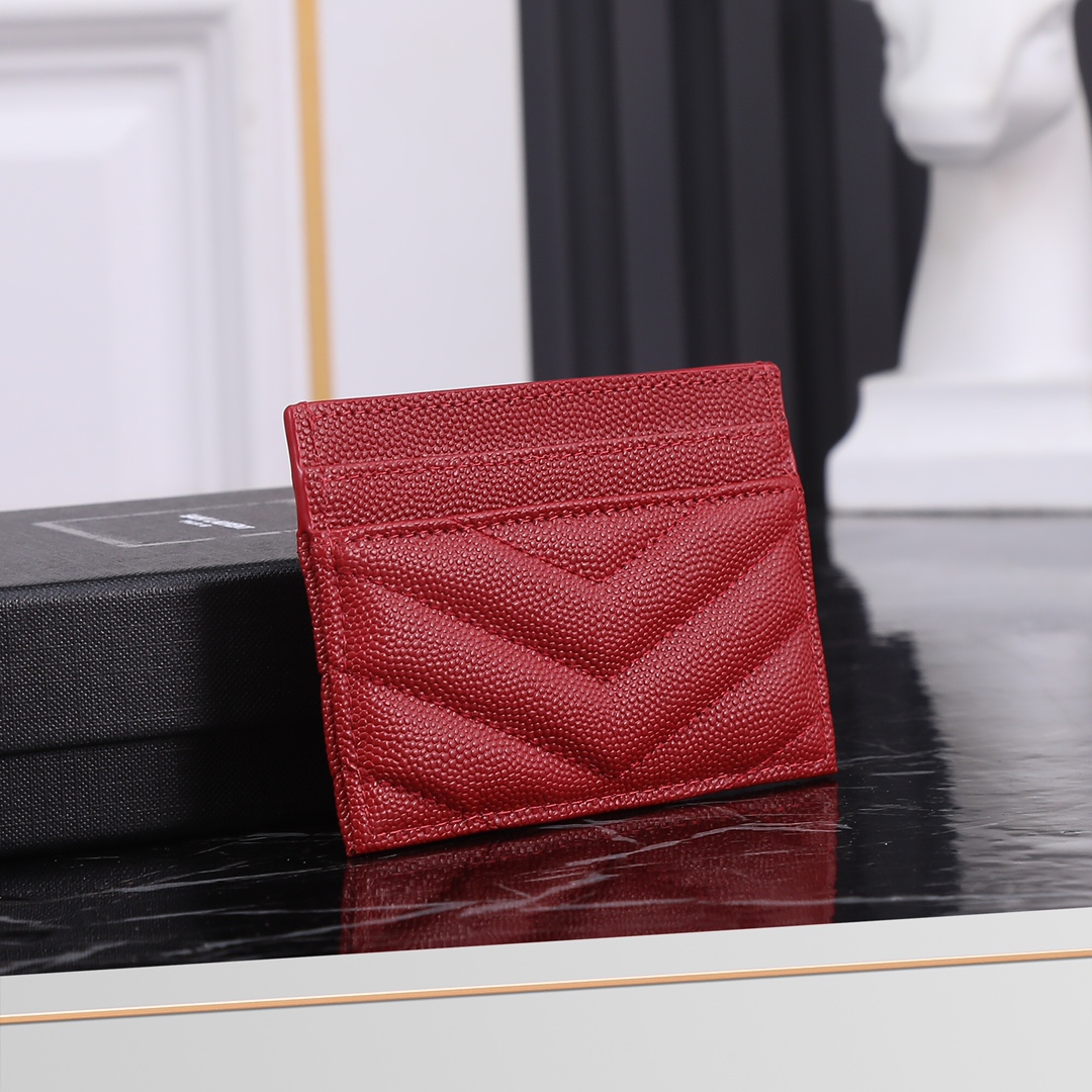 Saint Laurent YSL SLP Card Holder in Red with Gold Hardware 