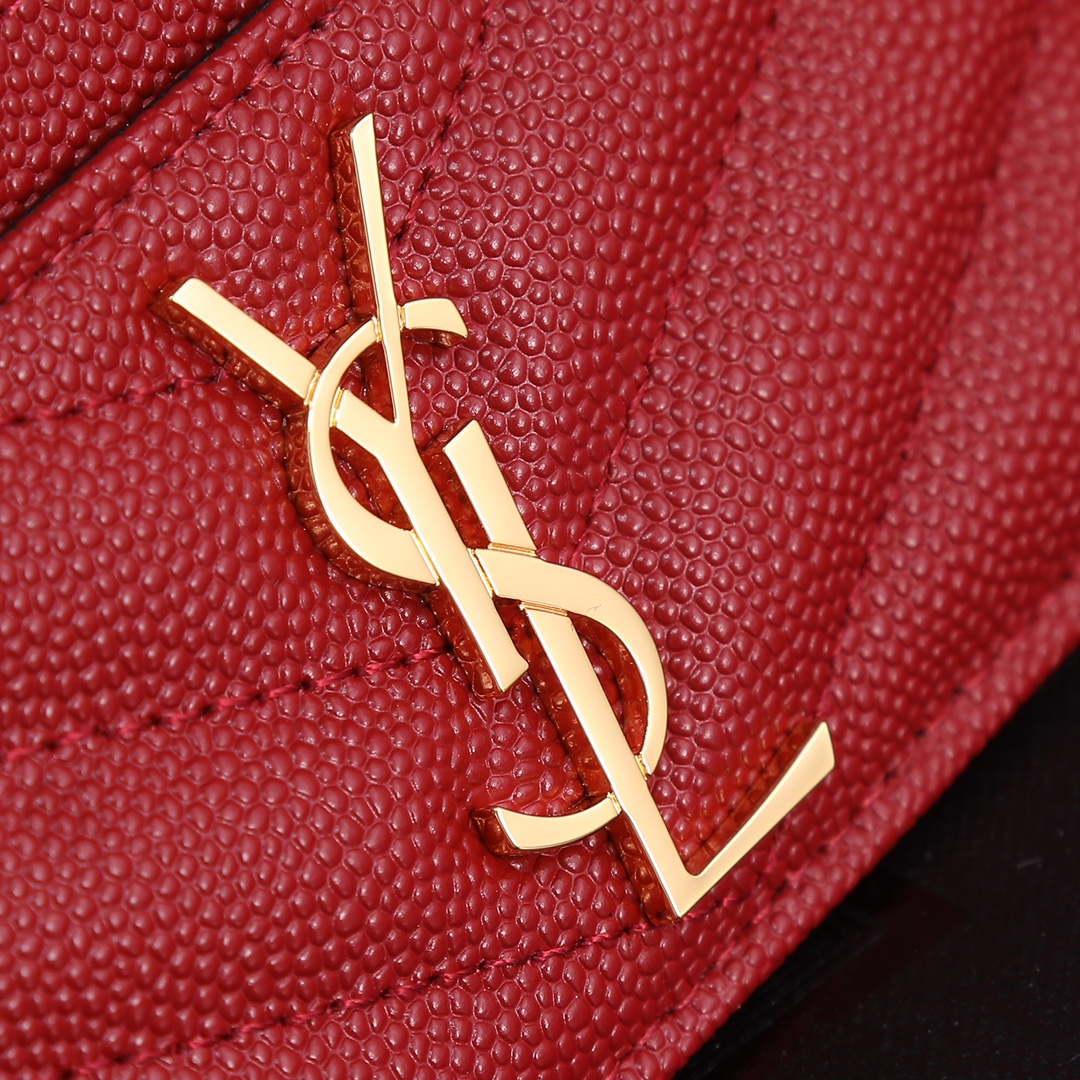 Saint Laurent YSL SLP Card Holder in Red with Gold Hardware 