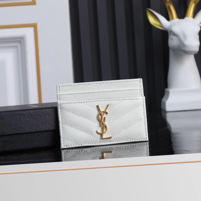 Saint Laurent YSL SLP Card Holder in White with Gold Hardware