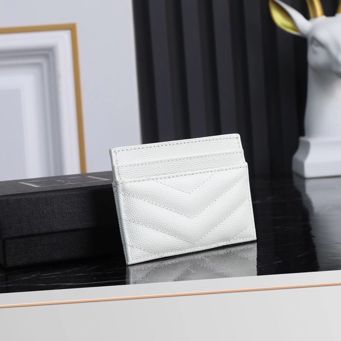 Saint Laurent YSL SLP Card Holder in White with Gold Hardware