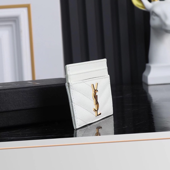 Saint Laurent YSL SLP Card Holder in White with Gold Hardware