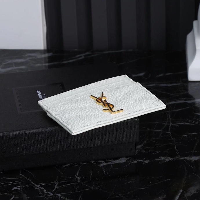 Saint Laurent YSL SLP Card Holder in White with Gold Hardware