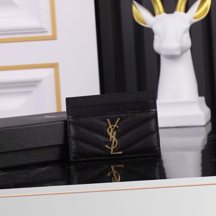 Saint Laurent YSL SLP Card Holder in Black with Gold Hardware