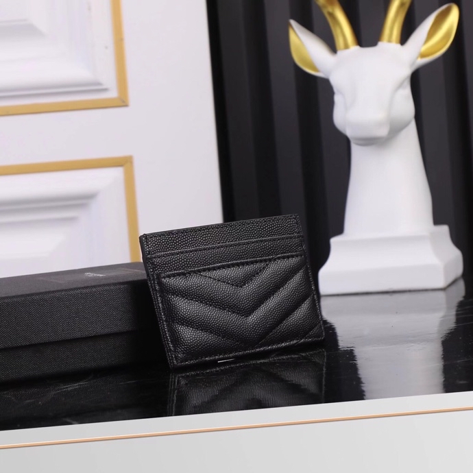 Saint Laurent YSL SLP Card Holder in Black with Gold Hardware