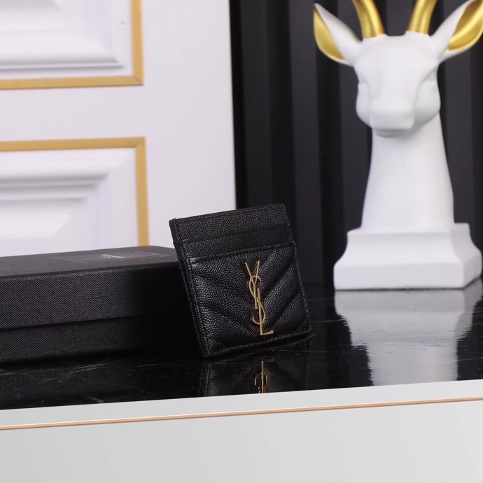 Saint Laurent YSL SLP Card Holder in Black with Gold Hardware