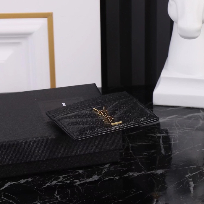 Saint Laurent YSL SLP Card Holder in Black with Gold Hardware