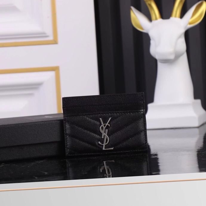 Saint Laurent YSL SLP Card Holder in Black with Silver Hardware