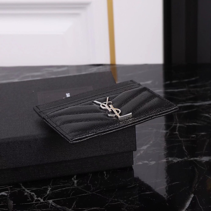 Saint Laurent YSL SLP Card Holder in Black with Silver Hardware