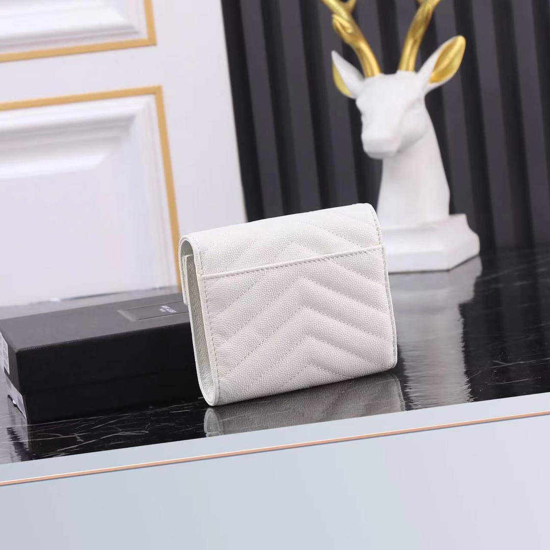 Saint Laurent YSL SLP Tri-Fold Wallet in White Caviar with Gold Hardware