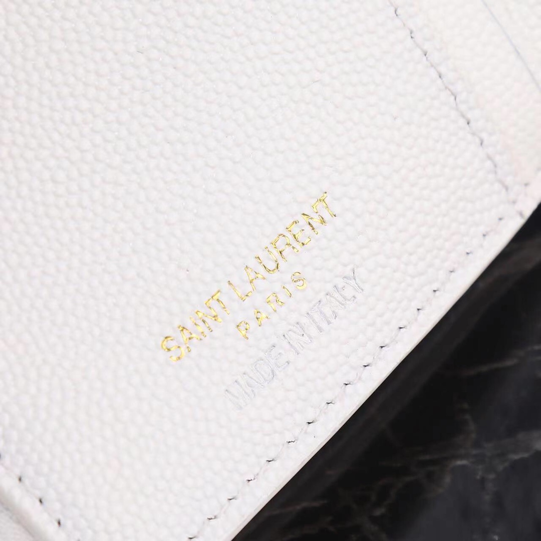 Saint Laurent YSL SLP Tri-Fold Wallet in White Caviar with Gold Hardware