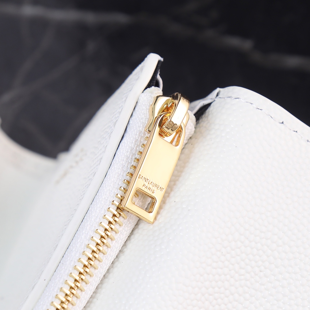 Saint Laurent YSL SLP Tri-Fold Wallet in White Caviar with Gold Hardware