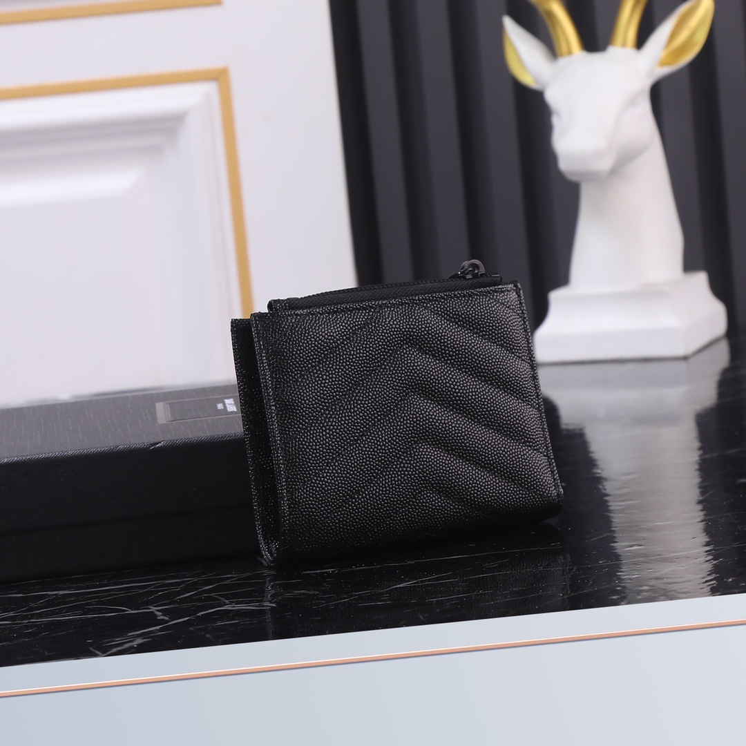 Saint Laurent YSL Caviar Card Holder in Black with Black Hardware