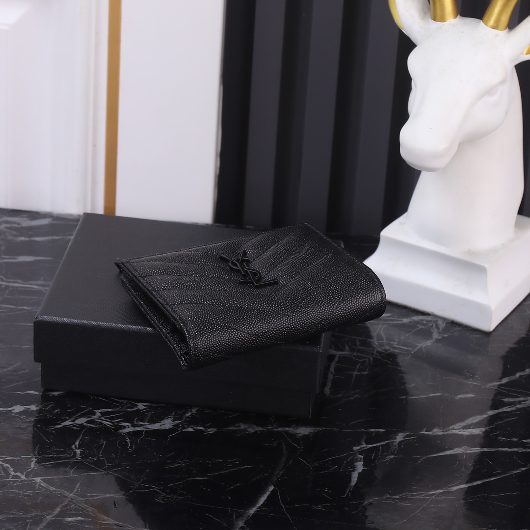 Saint Laurent YSL Caviar Card Holder in Black with Black Hardware