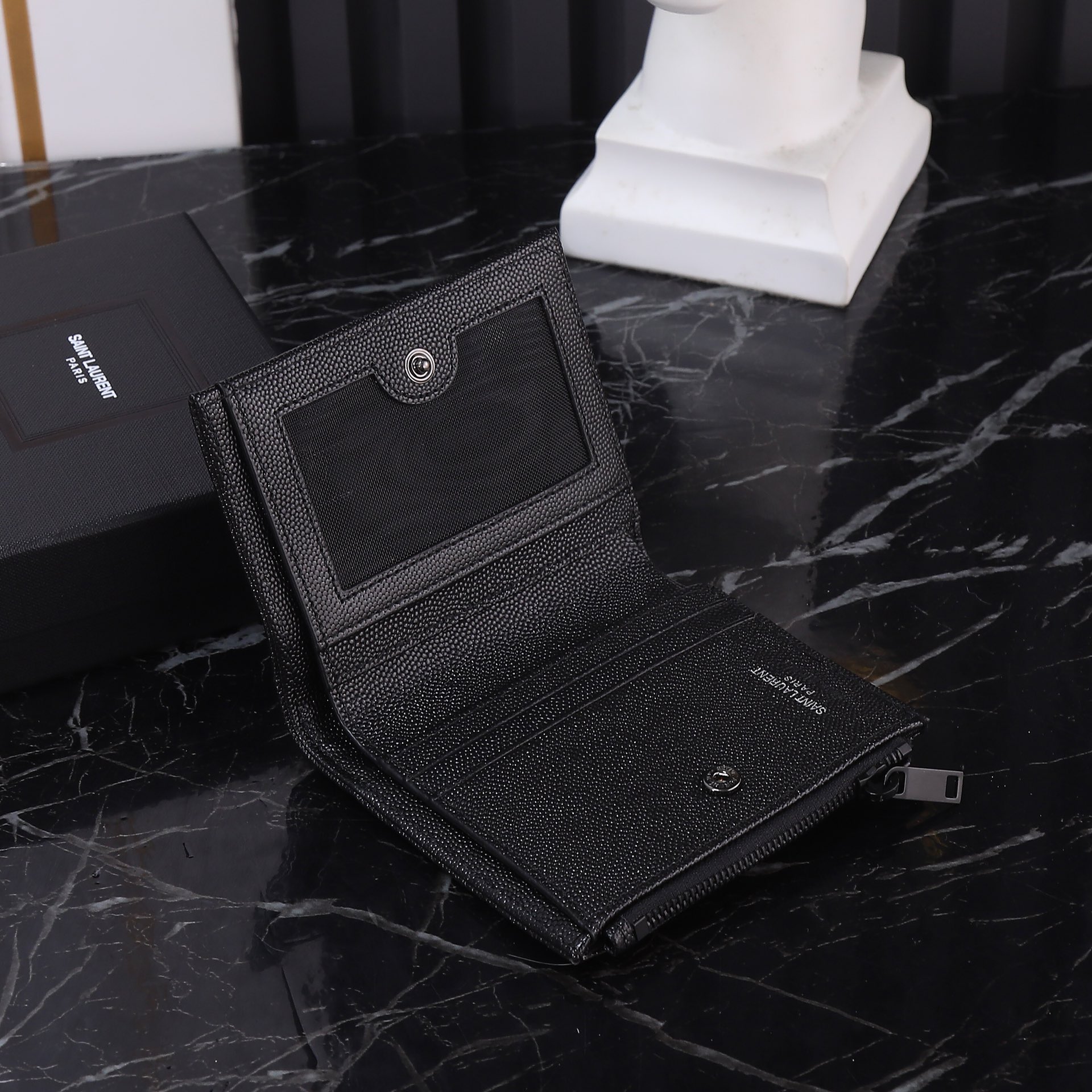 Saint Laurent YSL Caviar Card Holder in Black with Black Hardware