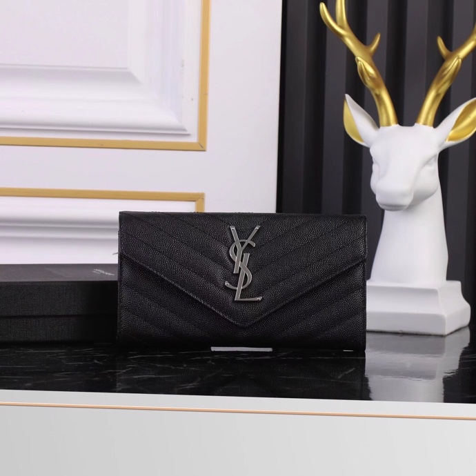 Saint Laurent YSL Caviar Card Holder in Black with Silver Hardware