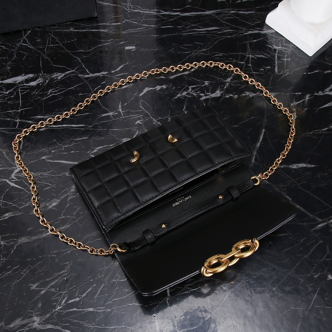 Saint Laurent YSL LE MAILLON Quilted Lambskin Chain Bag with Gold Hardware